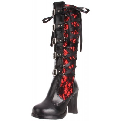 Pleaser Women's Crypto-106/B Knee-High Boot,Black/Red,6 M US