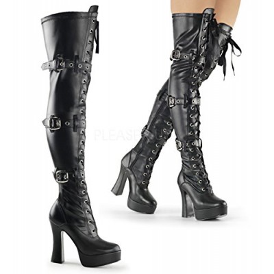 Pleaser Women's Ele3028/b/pu Boot, Strap Faux Leather/Black Matte, 6 M US