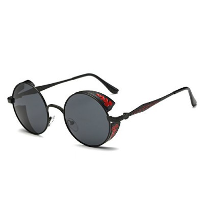Pro Acme Retro Polarized Round Sunglasses Unisex Metal Frame Steampunk Glasses (Black Frame/Black Lens)