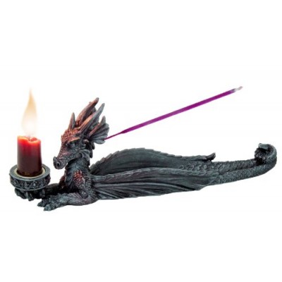 PTC 10 Inch Dragon Hand Painted Resin Incense and Candle Holder, Gray, Multi Color