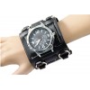 02 Big Black Hip-hop Rock/gothic/punk Style Men Watch 7.5cm Wide Leather Cuff Wristwatch Fashion Watch