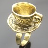 Q&Q Fashion Gold Plated Vintage Fairy Tale 3D Hatter Tea Cup Party Wonderland Cosplay Fancy Dress Ring