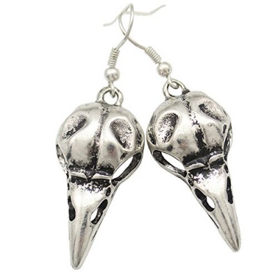 Q&Q Fashion Vintage Silver Plated Skull Bird Crow Viking Raven Gothic Punk Emo Steampunk Dangle Earrings