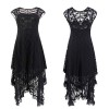 R.Vivimos Women Sleeveless Backless Asymmetrical Layered Lace Long Dress with Slip Two Pieces (Medium, Black)