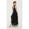 R.Vivimos Women Sleeveless Backless Asymmetrical Layered Lace Long Dress with Slip Two Pieces (Medium, Black)