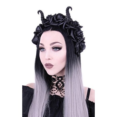 RE Style Maleficent Horns & Gothic Black Roses Headband
