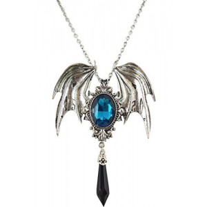 Restyle Dark Beauty Della Morte Black Gothic Vampire Bat Broach Pendant Necklace (Cyan)