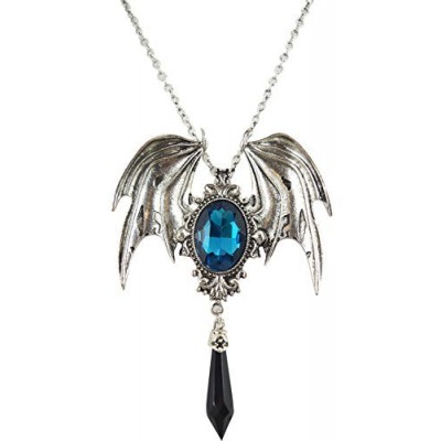 Restyle Dark Beauty Della Morte Black Gothic Vampire Bat Broach Pendant Necklace (Cyan)