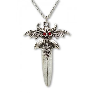 Gargoyle Blade with Red Crystals Medieval Renaissance Pendant Necklace