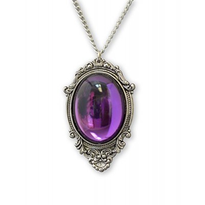 Purple Cabochon in Silver Finish Pewter Frame Large Oval Pendant Necklace