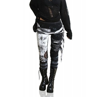 Refuse to be Usual women's Ultra long Tie Dye Gothic Punk Leggings Black X-Large