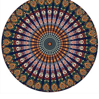 Resulzon Indian Mandala Hawaii Sunproof Round Beach Throw Tapestry Hippy Boho Gypsy Tablecloth Beach Shawl 60 Inches - Orange