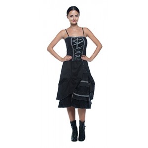 Women's Plus Antique Style Lace-Up Corset Tiered Ruffle Bustle Frontier Dress (1XL, Black)