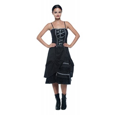 Women's Plus Antique Style Lace-Up Corset Tiered Ruffle Bustle Frontier Dress (1XL, Black)