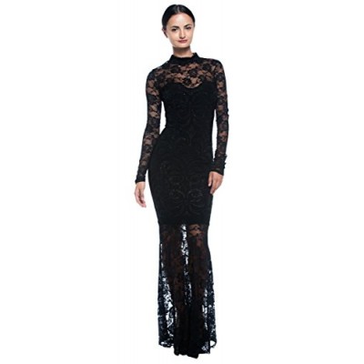 Women's Plus Black Goth Victorian Inspired Lace Mermaid High Neck Long Dress (X-Large)
