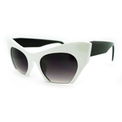 SA106 Unique Avant Garde Crop Bottom Gothic Cat Eye Sunglasses White Black