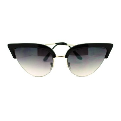 Womens Mod Half Rim Cat Eye 20s Retro Fashion Goth Sunglasses Black Silver