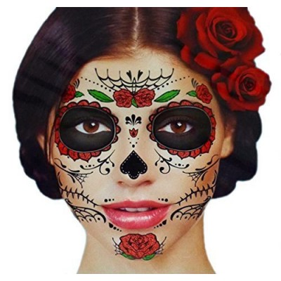 Glitter Red Roses Day of the Dead Sugar Skull Temporary Face Tattoo Kit - Pack of 2 Kits