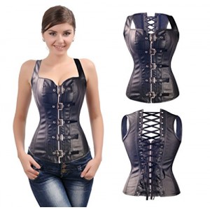 SEXYFROM Spiral Steel Boned PU Faux Leather Steampunk Waist Trainer Corset Bustier