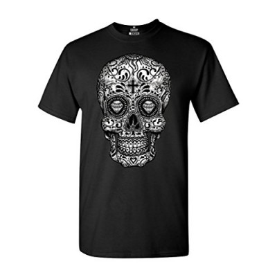Shop4Ever Skull Black & White T-shirt Day of the Dead Shirts Large Black 17037