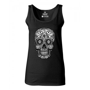 Sugar Skull black & white Women's Tank Top Day of Dead Tank Tops 2XL Black 17037 Sugar Skull black & white Women's Tank Top Day of Dead Tank Tops 2XL Black 17037