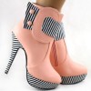 Show Story Baby Pink Striped Button Zipper High Heel Stiletto Platform Ankle Boots,LF30303BP35,4US,Baby Pink