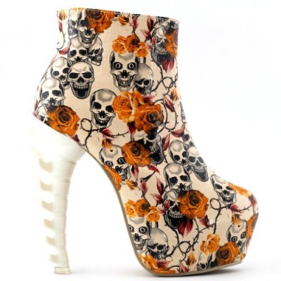 SHOW STORY Beige Skull Zip High-top Bone High Heel Hidden Platform Ankle Boots,LF40603BG35,4US,Beige