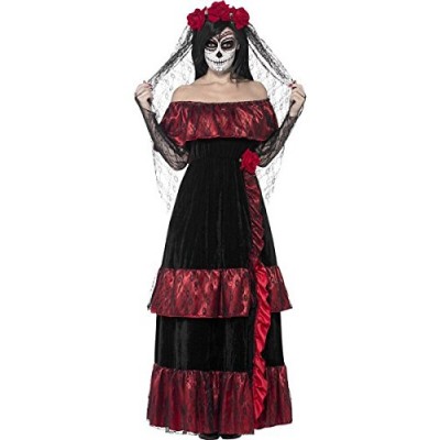 Smiffys Women's Day of the Dead Bride Costume, Dress and Rose Veil, Day of the Dead, Halloween, Size 6-8, 43739