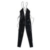 SODIAL(R) Ladies Black Open Crotch Exposed Chest PVC Faux Leather Zipper Bodysuit Sexy Jumpsuit Clubwear Game Role Gothic Fetish Clothing