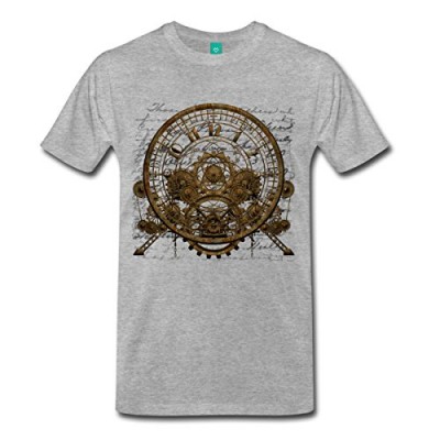 Spreadshirt Men's Steampunk Vintage Clock T-Shirt, heather gray, 3X