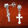 Stainless Steel Florentine Cross Earrings w/Crystal Posts