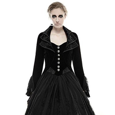 Elegant Spring Fancy Black Woman Gothic Lace Long Dress Coat (M)