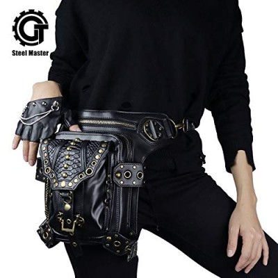 STEELMASTER Steam Punk Leather Handbag Fashion Messenger Bag Fanny Pack Gothic Shoulder Bag Cross Body Bag