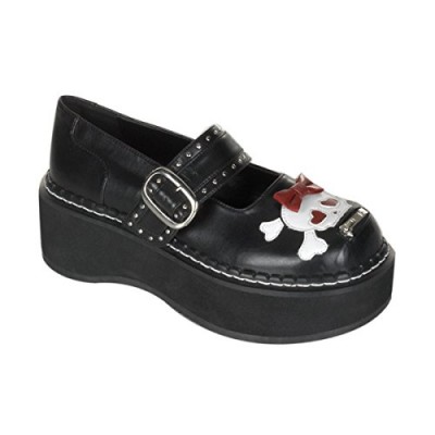 2 Inch Trendy Gothic Shoes Platform Black Pu Mary Jane Shoe With Bow And Skull Size: 6