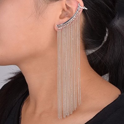 1PC Goth Punk Tassel Statement Chain Left Ear Cuff Clip Wrap Earring Silver S683K11