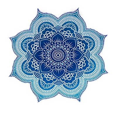 The Boho Street - 100% Cotton Large Round Lotus Flower Mandala Light Weight Tapestry (1, Blue)