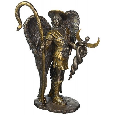 St. Saint Raphael Archangel Statue With Caduceus Healing Staff Bronze Finish-8566