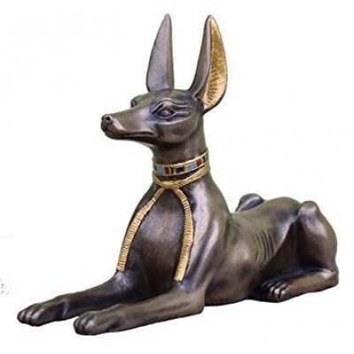 5.5 Inch Cold Cast Bronze Egyptian Anubis Statue with Colored Collar