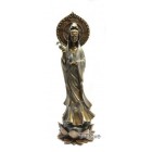 Top Collection 17.5" Guan Yin Avalokiteshvara Standing On Lotus Pedestal Statue in Cold Cast Bronze - Quan Yin East Asian Goddess of Compassion and...