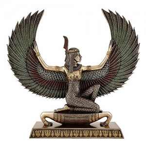 Top Collection Large 13.5-inch Tall 14-inch Wide Egyptian Winged Maat Goddess of Truth and Justice. Bronze Powder Mixed with Resin.