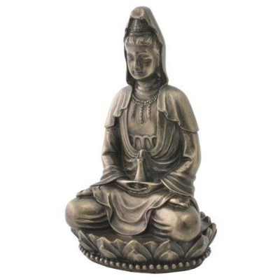 Top Collection Small 3" H Guan Yin Decorative Figurine. Resin with Hand-Painted Bronze Finish. East Asian Deity Goddess of Compassion and Mercy. Me...