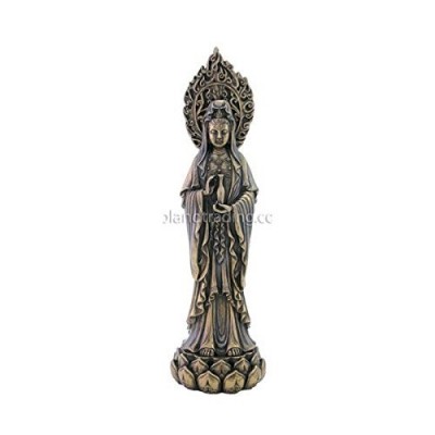 Top Collection Small 7" H Meditating Avalokiteshvara Guan Yin Standing on Lotus Pedestal Statue. Bronze Powder Mixed with Resin - Bronze Antique Fi...
