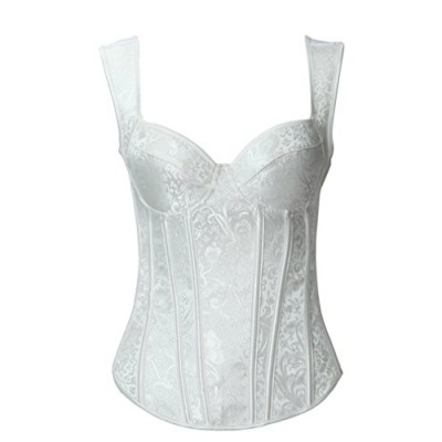 Topmelon Vintage Steel Boned Waist Cincher Corset Shapewear Vest with Zipper (XXL, White)