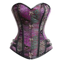 Topmelon Women Steampunk Corset Top Waist Training Bustier Body Shaper, Purple, 2X-Large