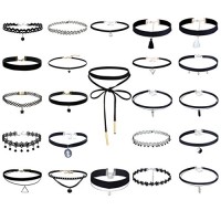 Tpocean 23 PCS Handmade Classic Elastic Lace Tattoo Choker Necklace Set Adjustable Black Gothic Velvet Collars for Women