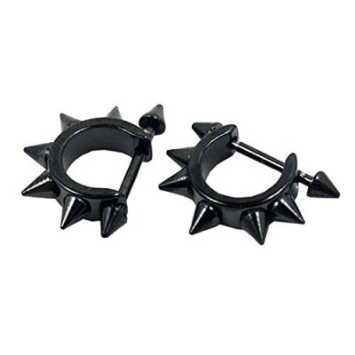 UM Jewelry Goth Punk Men Spikes Small Hoop Earring Plug Piercing Clip Ear Stud Vintage U Shape Rivet