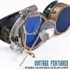 Enjoy Your Steampunk Victorian Style Goggles with Compass Design, Azure Blue lenses & ocular Loupe