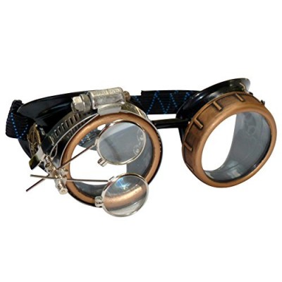 Have a great time with Steampunk Handcrafted Victorian Style Goggles with Compass Design and double Ocular Loupe