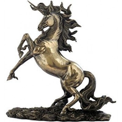 12.25 Inch Rearing Unicorn on 2 Feet Bronze Color Statue / Figurine