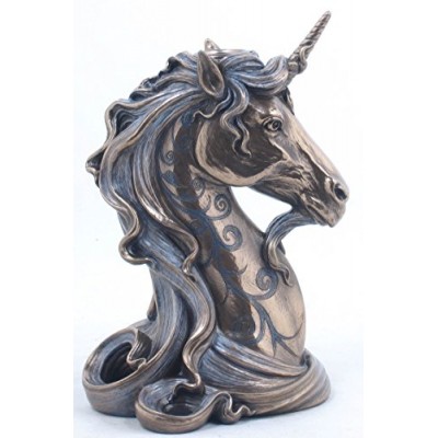 6.25 Inch Polished Antiqued and Bronze Hued Unicorn Head Candle Holder